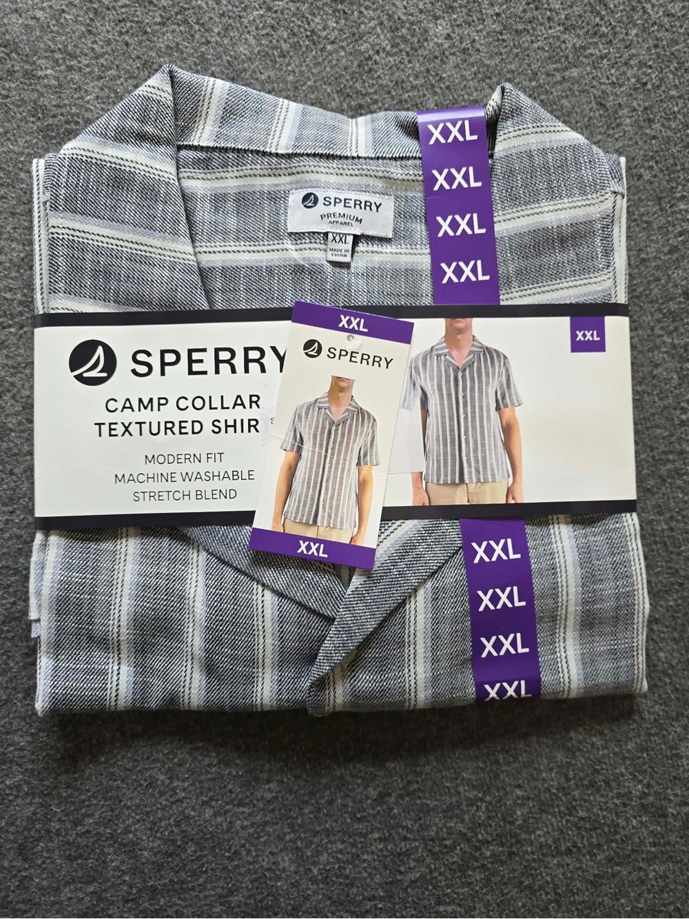 Sperry Men's Camp Collar Short-Sleeve Shirt - Gray & White Stripes